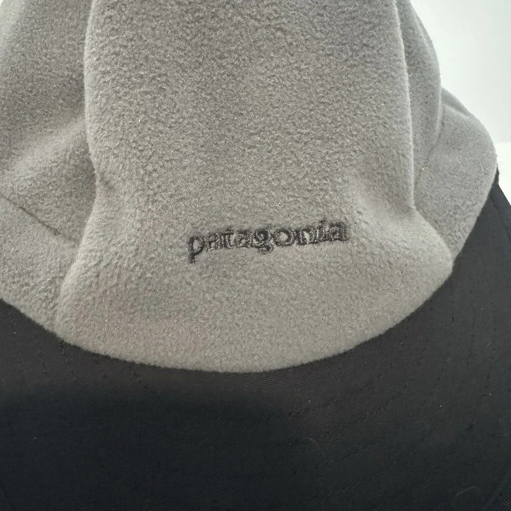 Vintage Patagonia Duckbill Fleece Hat Cap Gray Black Ear Flaps Strap Outdoors